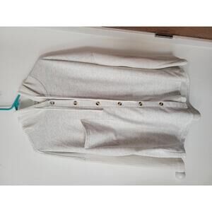 Light Beige Button-Up Hoodie with Ribbed Sleeves and Pocket, Size 2XL